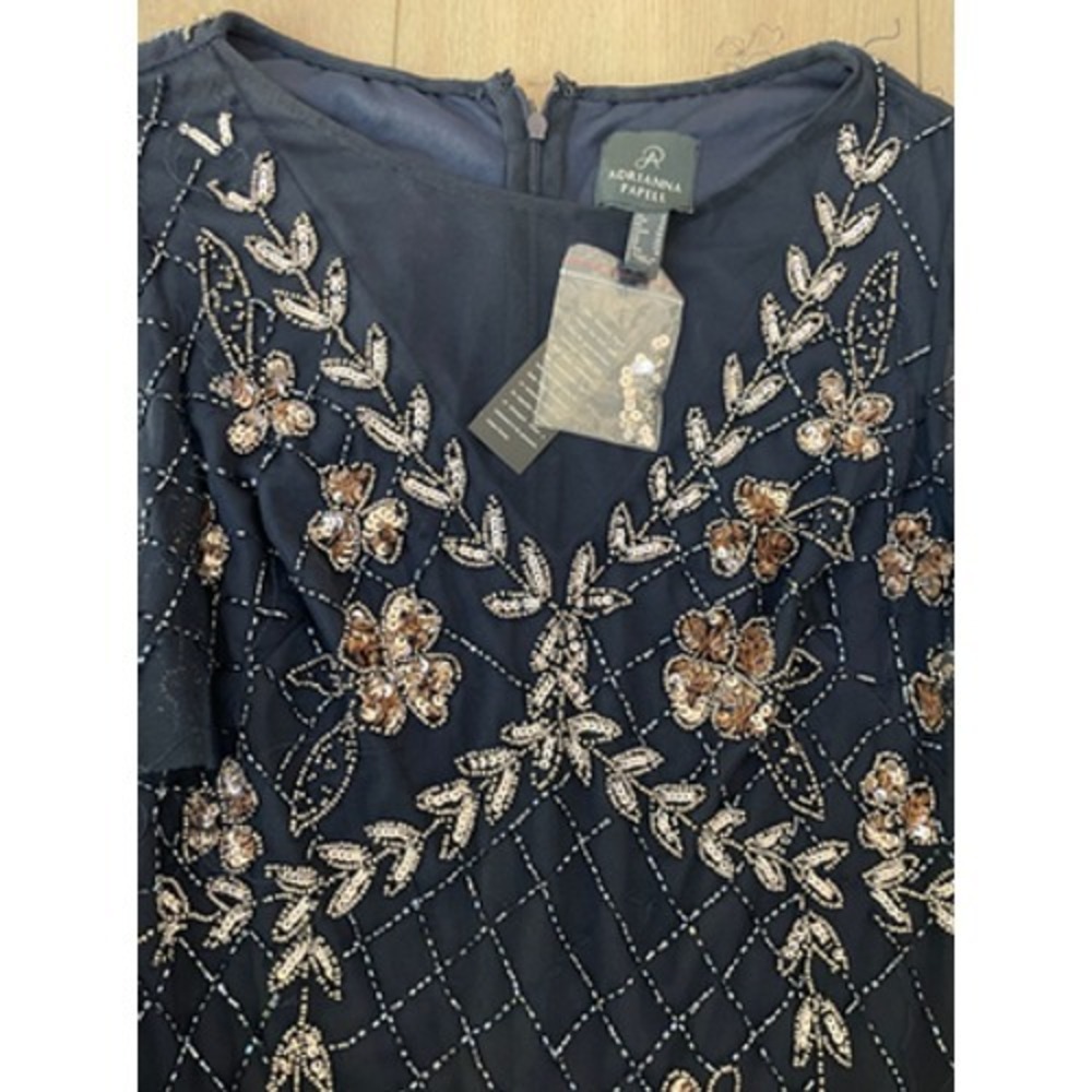 NEW Adrianna Papell Dress Womens Size 6 Blue Beaded Flutter Sleeve Midi *Flaw - Picture 3 of 13
